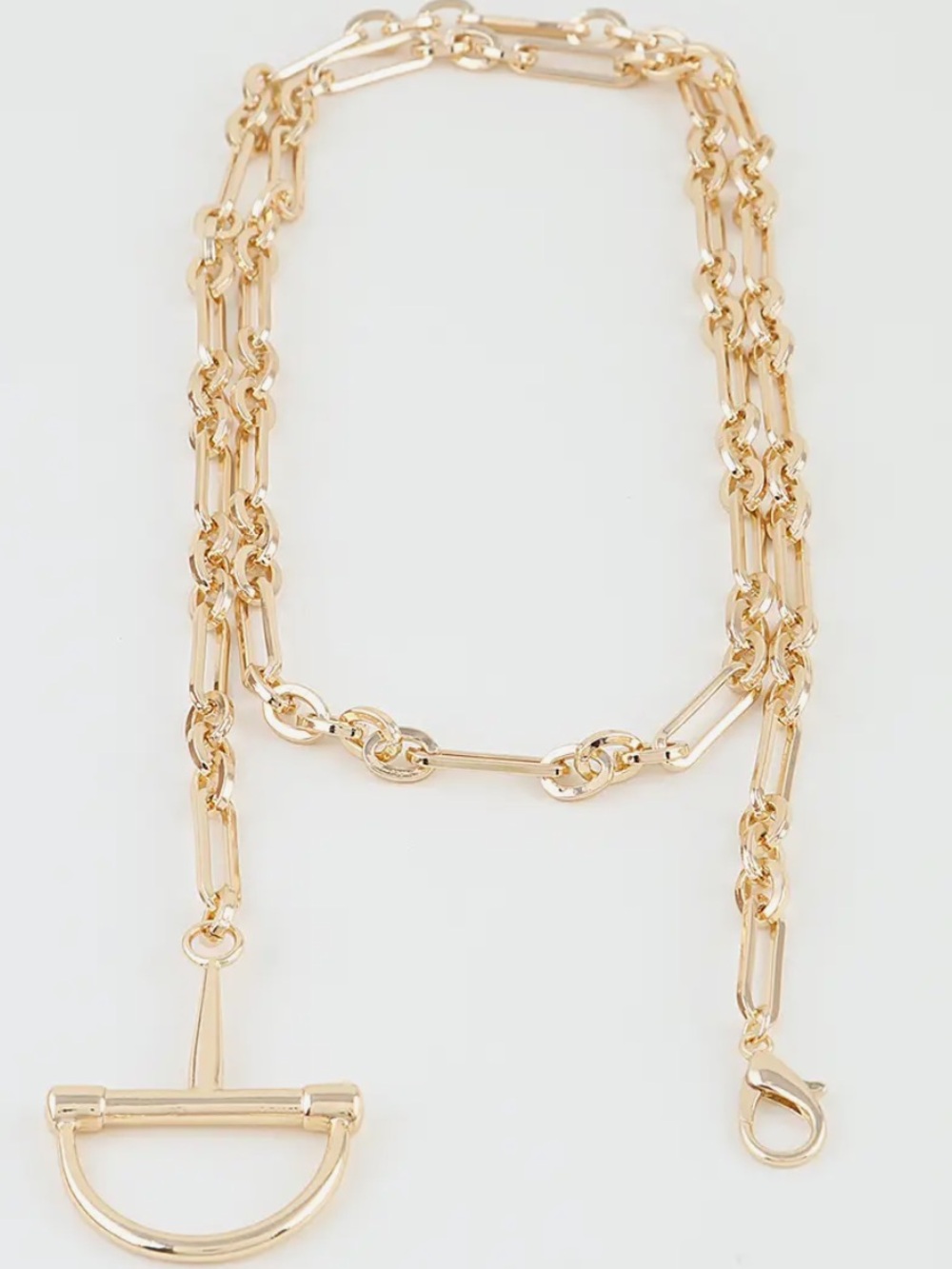 Gold Layered Link Chain Necklace with D-Ring Pendant - Picture 6 of 7